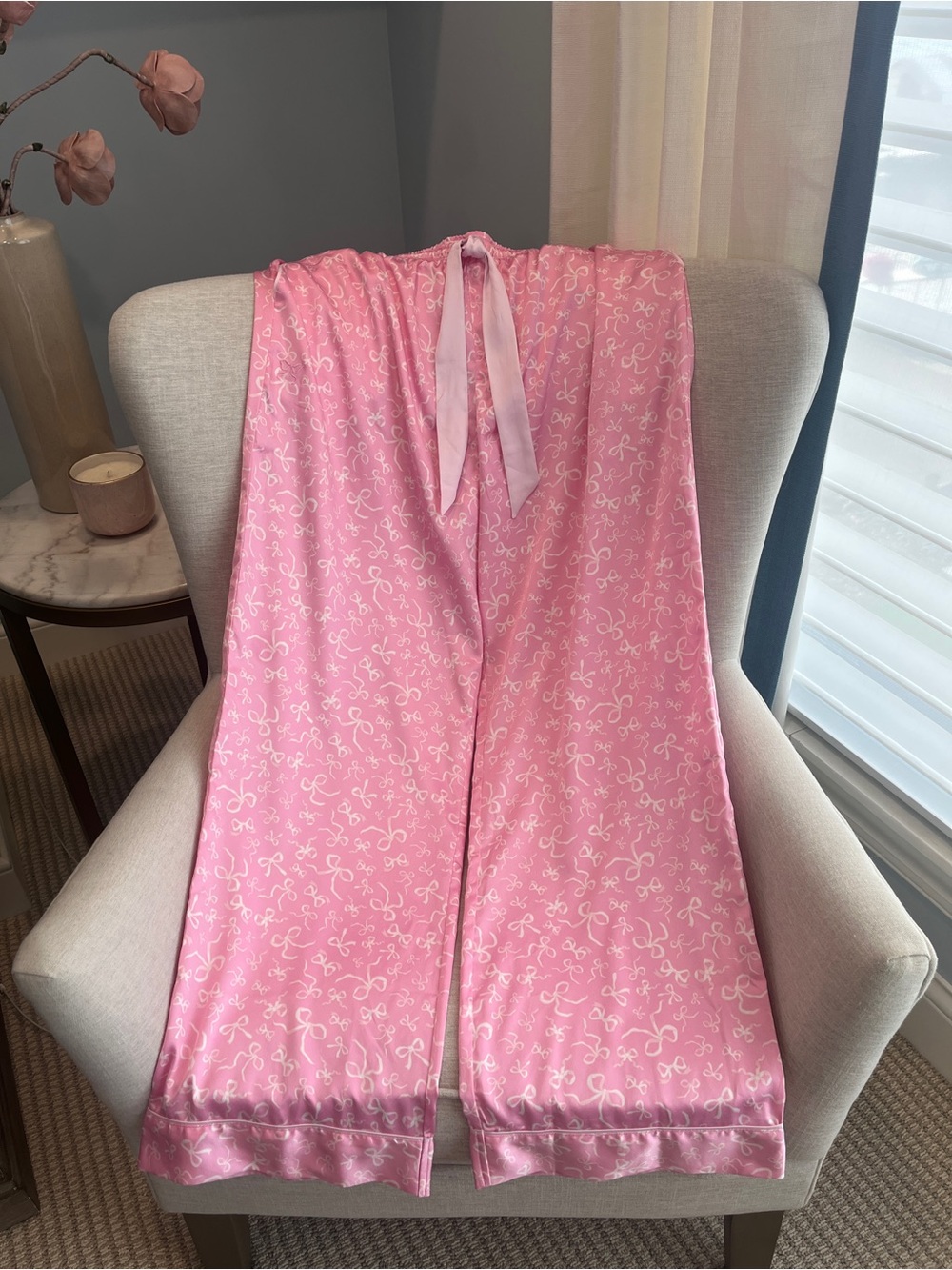VS Pink x LoveShackFancy SatinBow Pajama Pants Size Large